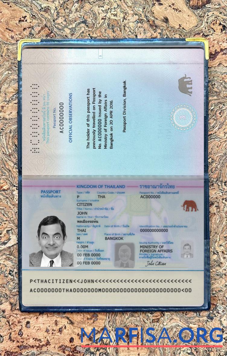 Realistic Thailand passport 2020 present real example